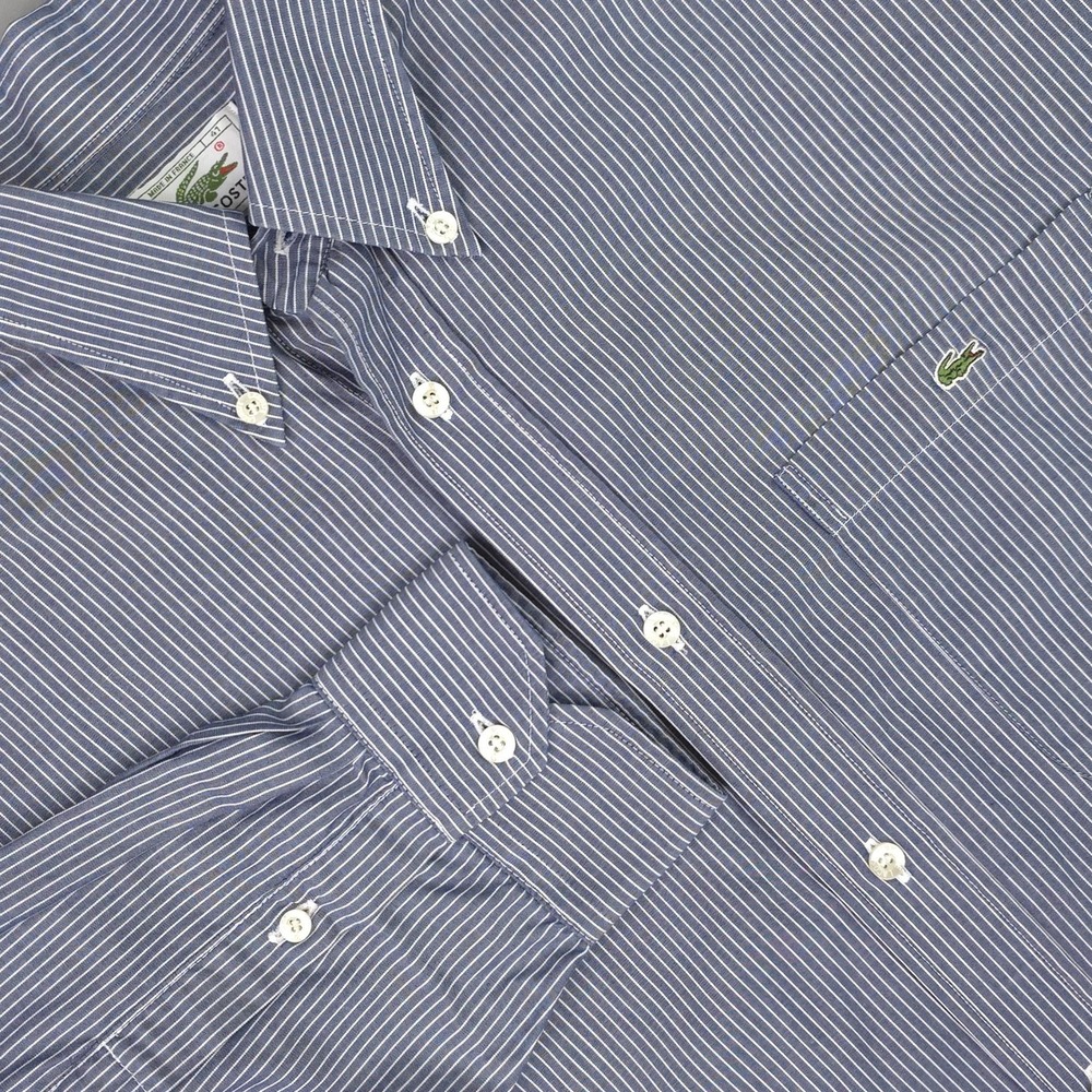 Lacoste Shirt Mens‎ Large Blue Striped Cotton Long Sleeve Crocodile France